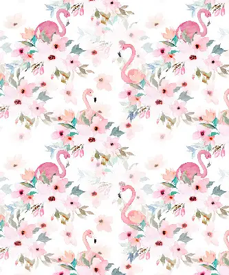 Blackout roller blind with flamingos among the flowers pattern