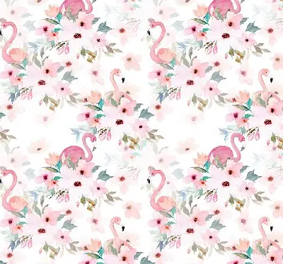 Blackout roller blind with flamingos among the flowers pattern