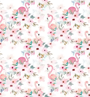 Blackout roller blind with flamingos among the flowers pattern
