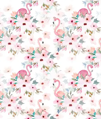 Blackout roller blind with flamingos among the flowers pattern