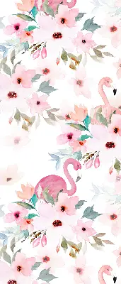 Blackout roller blind with flamingos among the flowers pattern