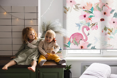 Blackout roller blind Flamingos among the flowers