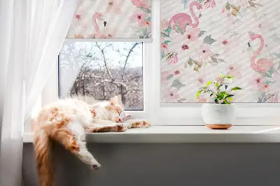 Blackout roller blind with flamingos among the flowers pattern