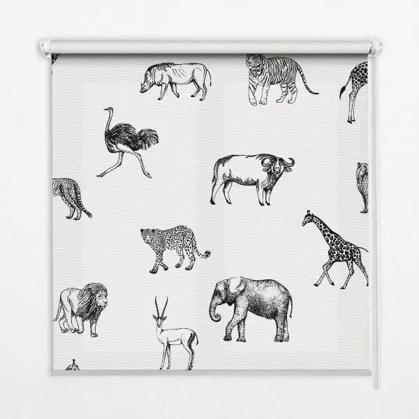 Blackout roller blind with animal print