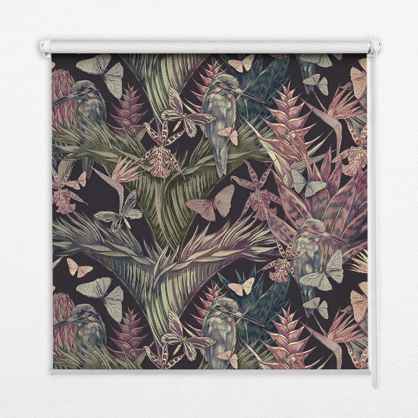 Blackout roller blind for window Exotic plants and birds