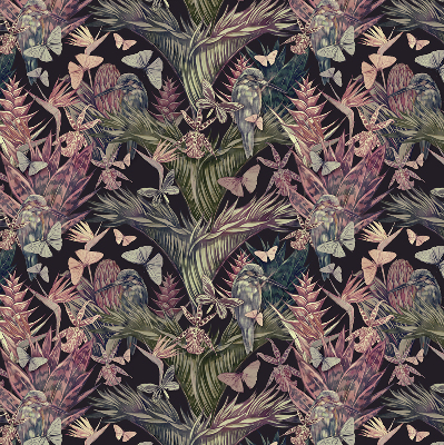 Blackout roller blind for window Exotic plants and birds