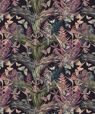 Blackout roller blind for window Exotic plants and birds
