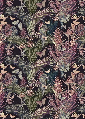 Blackout roller blind for window Exotic plants and birds