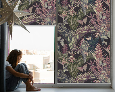 Blackout roller blind for window Exotic plants and birds