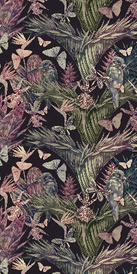 Blackout roller blind for window Exotic plants and birds