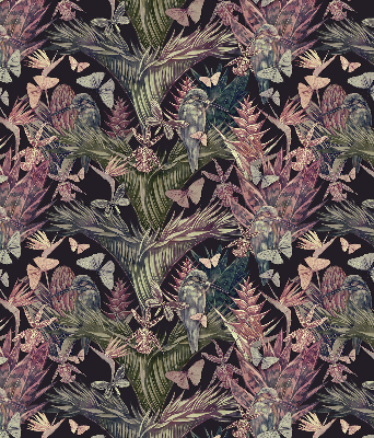 Blackout roller blind for window Exotic plants and birds