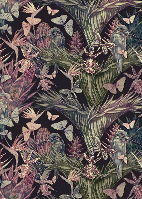 Blackout roller blind for window Exotic plants and birds