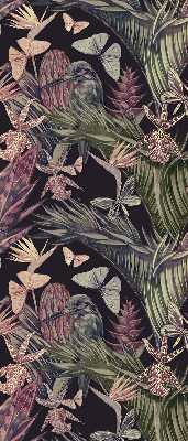 Blackout roller blind for window Exotic plants and birds