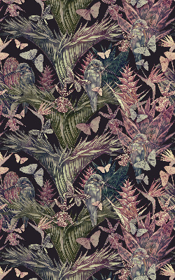 Blackout roller blind with exotic plants and birds pattern