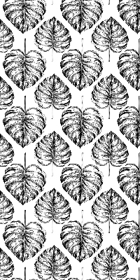 Blackout roller blind for window with a gray leaves pattern