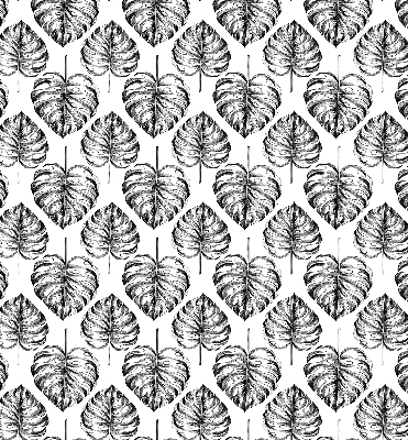 Blackout roller blind for window with a gray leaves pattern
