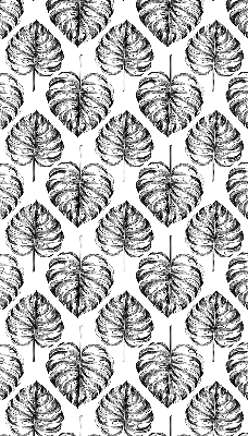 Blackout roller blind for window with a gray leaves pattern