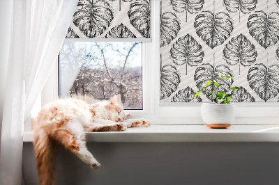 Blackout roller blind for window Gray leaves