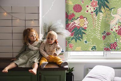 Blackout roller blind for window Heron and plants