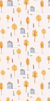 Fabric roller blind for window Houses among the trees