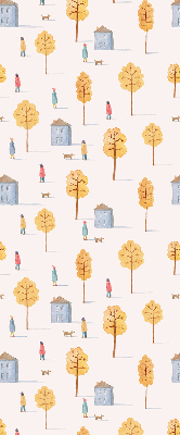 Fabric roller blind for window Houses among the trees