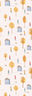 Fabric roller blind for window Houses among the trees
