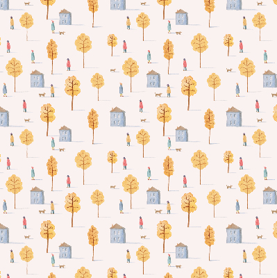 Fabric roller blind for window Houses among the trees