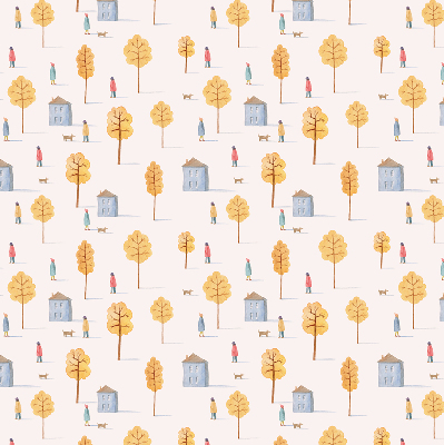 Fabric roller blind for window Houses among the trees