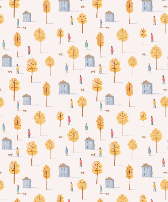 Fabric roller blind for window Houses among the trees