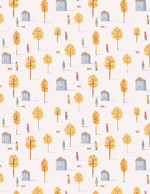 Fabric roller blind for window Houses among the trees