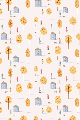 Fabric roller blind for window Houses among the trees