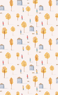 Fabric roller blind for window Houses among the trees