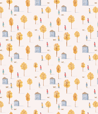 Fabric roller blind for window Houses among the trees