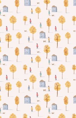 Fabric roller blind for window Houses among the trees