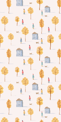 Fabric roller blind for window houses among the trees design