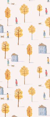 Fabric roller blind for window houses among the trees design