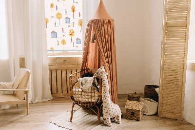 Fabric roller blind for window Houses among the trees