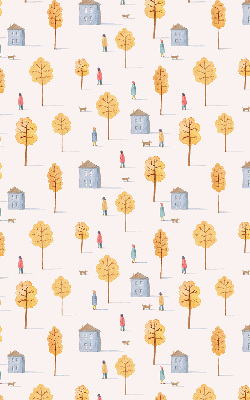 Fabric roller blind for window Houses among the trees