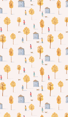 Fabric roller blind for window Houses among the trees