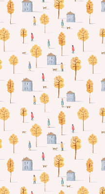 Fabric roller blind for window Houses among the trees