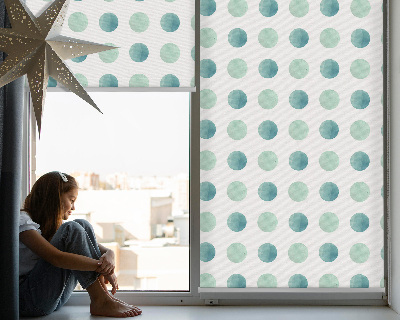 Blackout roller blind for window Turquoise dots on a white background