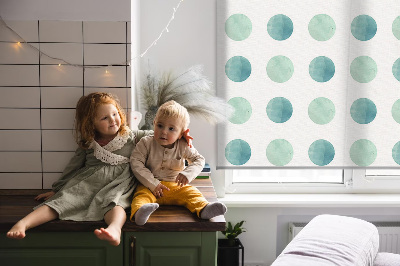 Blackout roller blind for window Turquoise dots on a white background