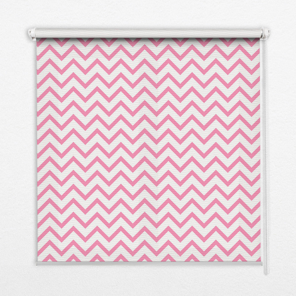 Fabric roller blind for window with horizontal pink zigzags