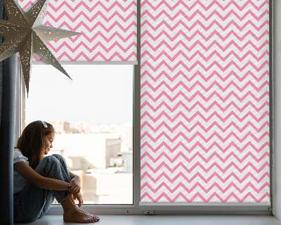 Fabric roller blind for window Horizontal pink zigzags