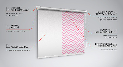Fabric roller blind for window with horizontal pink zigzags