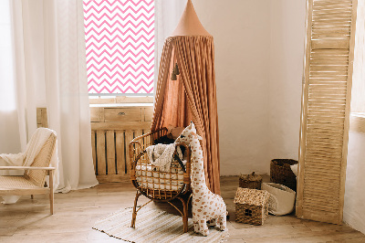 Fabric roller blind for window Horizontal pink zigzags
