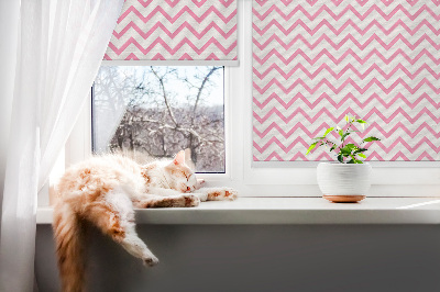 Fabric roller blind for window Horizontal pink zigzags