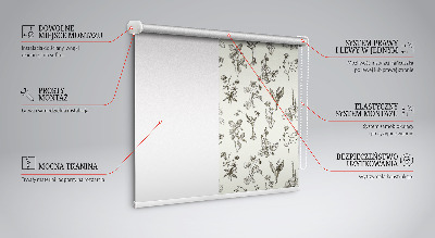 Blackout window roller blind drawn flowers pattern