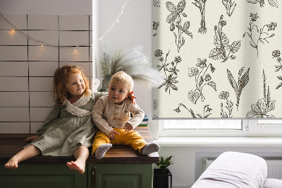 Blackout window roller blind drawn flowers pattern