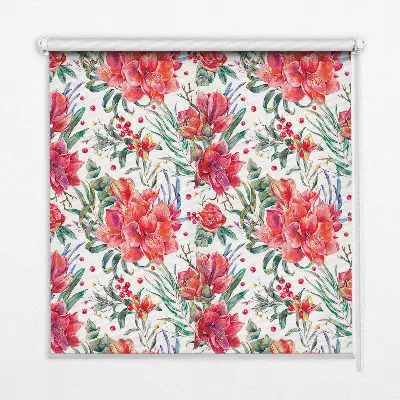 Blackout roller blind red flower pattern